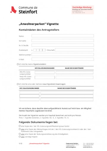 Anwohnerparken Vignette - Demande d