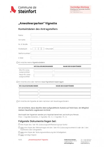 DE - Anwohnerparken Vignette - Demande d