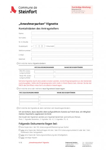 DE - Anwohnerparken Vignette - Demande d