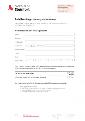 Beihilfeantrag - Pflanzung von Obstbäumen (Plantation d