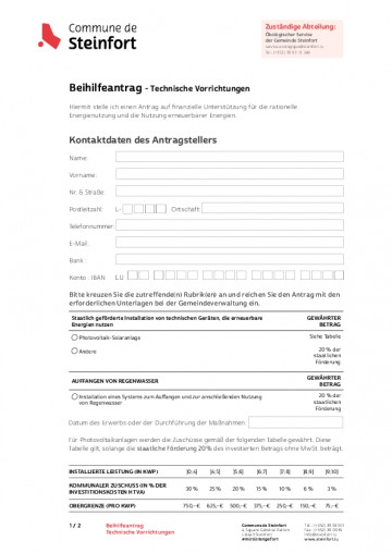 Beihilfeantrag - Technische Vorrichtungen (Dispositifs techniques 2022)