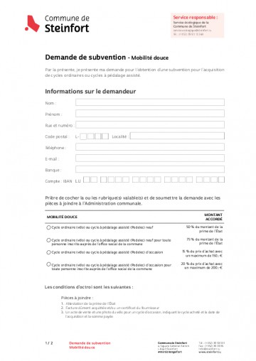 Demande de subvention - Mobilité douce