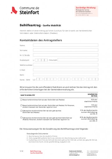 Beihilfeantrag - Sanfte Mobilität (Mobilité douce 2022)