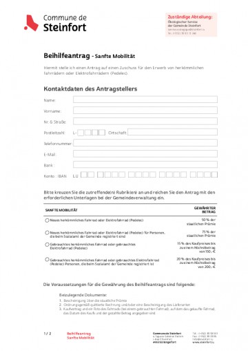 Beihilfeantrag - Sanfte Mobilität (Mobilité douce)