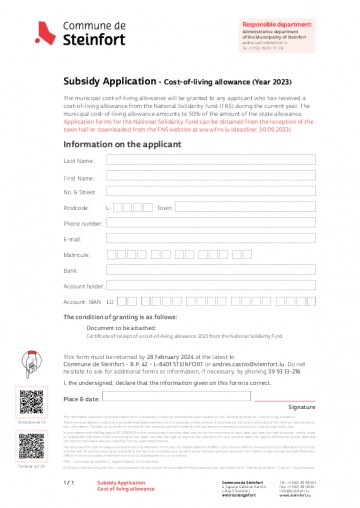 Subsidy Application - Cost-of-living allowance (subvention de vie chère 2023)