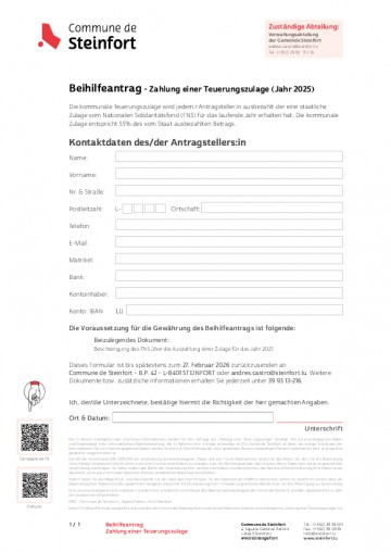 DE - Beihilfeantrag - Zahlung einer Teuerungszulage (vie chère)
