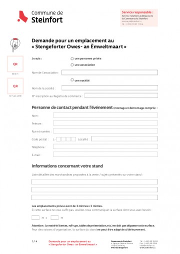 FR - Demande pour un emplacement au Stengeforter Owes-an Emweltmaart