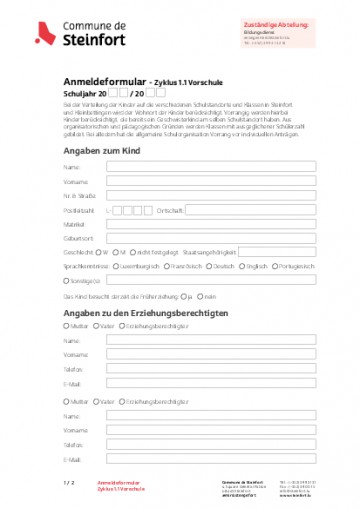 DE - Anmeldeformular Zyklus 1.1 Vorschule