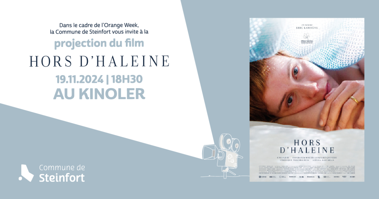 Projection du film Hors d’Haleine le 19 novembre 2024 à 18h30 au Kinoler, organisée par la Commune de Steinfort dans le cadre de l’Orange Week.