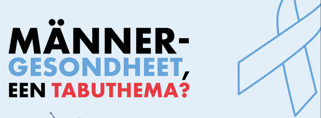 Männergesondheet, een Tabuthema? Visuel de sensibilisation à la santé des hommes avec un ruban bleu symbolique.