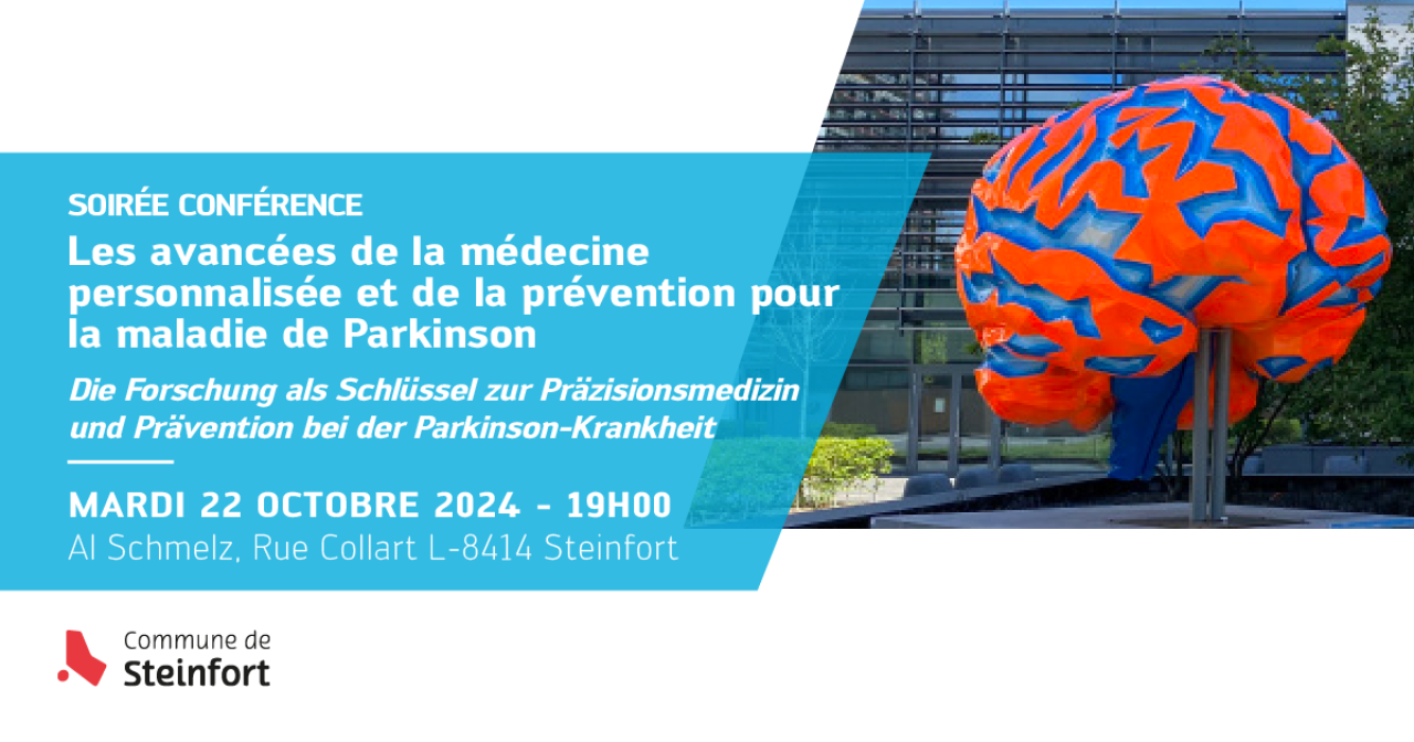 Conférence sur les avancées de la médecine personnalisée et de la prévention de la maladie de Parkinson, le 22 octobre 2024 à Al Schmelz à Steinfort.
