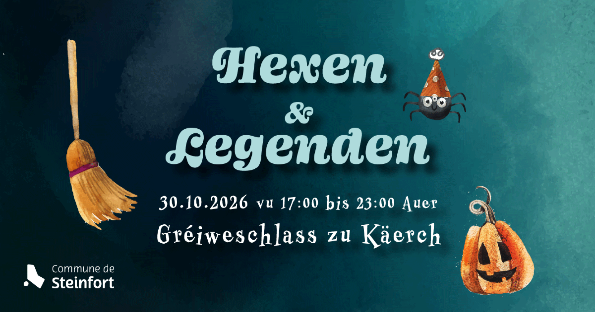 « Hexen & Legenden » le vendredi 30 octobre 2026, de 17 h à 23 h, au Gréiweschlass à Koerich
